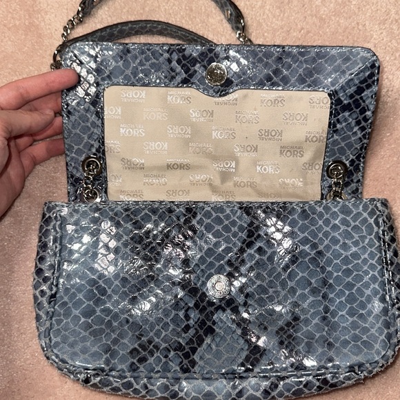 Michael Kors Fulton Denim Blue Python Leather Shoulder Bag - Picture 6 of 8